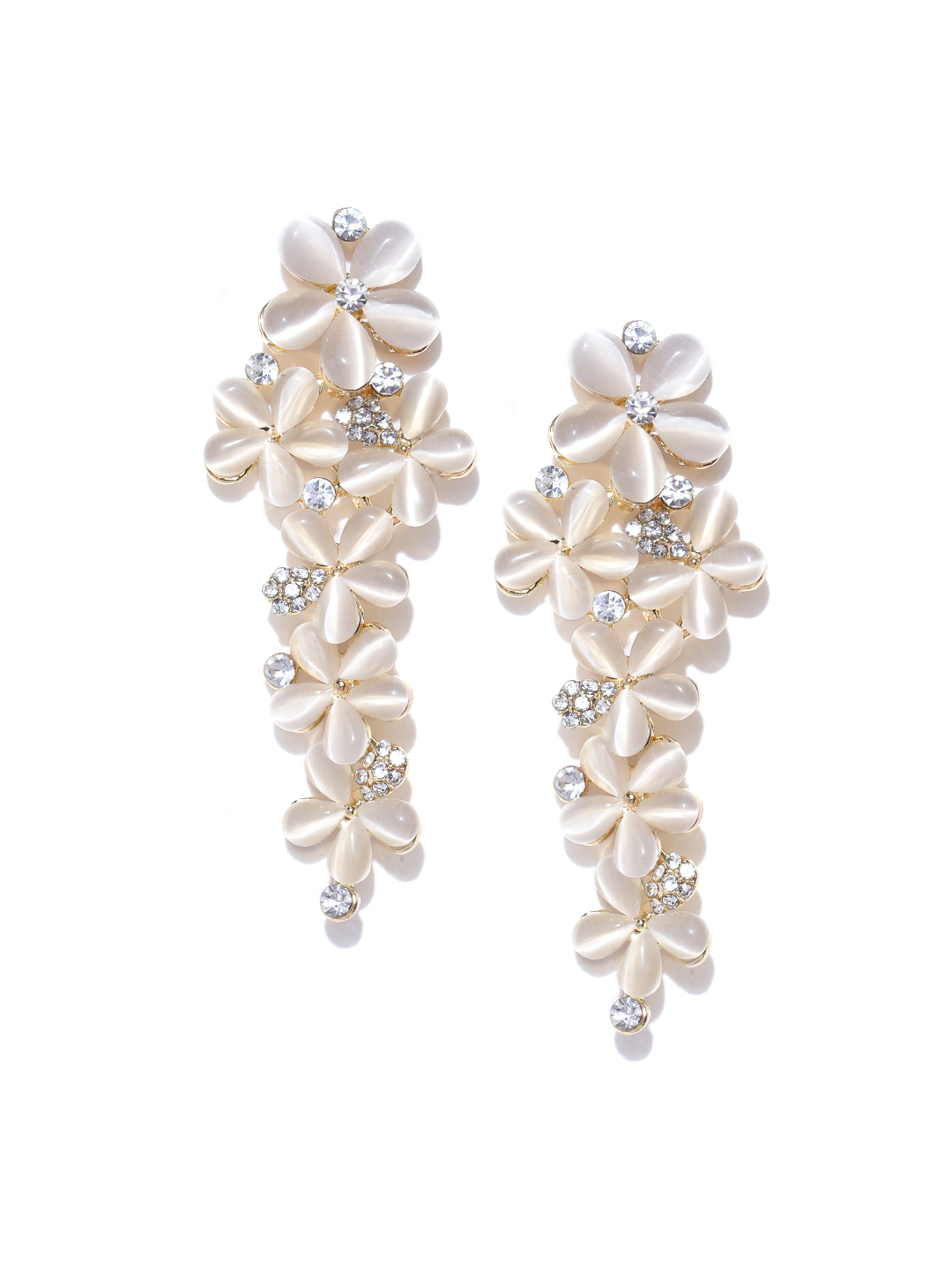 YouBella Off-White Gold-Plated Stone-Studded Floral Drop Earrings